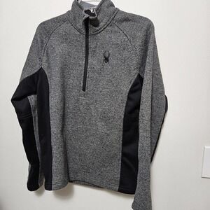 Spyder 1/4 Zip Gray Black Mens S embroidered logo pocket pullover LNC